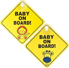 Baby on Board Car Window Sticker Sign with Suction Cups, 2-Pack Reusable Warning