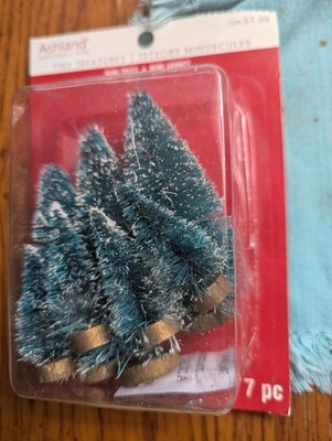 New! Ashland Christmas Tiny Treasures Set of 7 Mini Trees, 3.5'' And 2'' Tall NIB