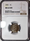 NGC MS-63 BN 1901 Indian Head Cent, Highly Lustrous, Frosty specimen (I521)