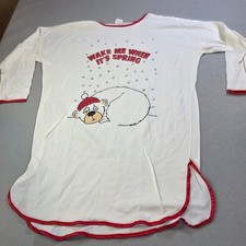 Vintage Wake Me When Its Spring Polar Bear Nightgown White Red OSFA USA Made