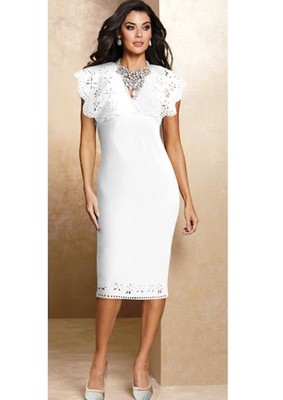 Size 6 Midnight Velvet White Formal Wedding Church Dinner Eyelet Sheath  Dress | eBay