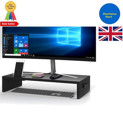 Stylische Monitorständer-Erhöhung: 540 mm schwarz Holz mit Stauraum & Kabelmanagement