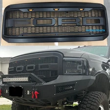 Grill For 2005-2007 Ford F250 Super Duty Raptor Style Matte Black W/Letter W/LED