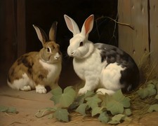 Quadro dipinto olio arte da parete decorazione casa animali conigli stampato su tela 018