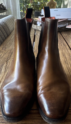Santoni Chelsea Boots Herren Braun Leder EU 41,5 Pull-on Lasche Elastikeinsatz