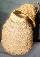 Handwoven Natural Fiber Basket W/ Lid  Handle Boho Decor