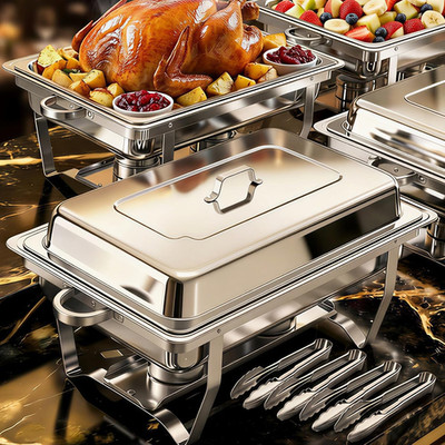 Chafing Dishes for Buffet, 4 Pack 9QT Rectangular Stainless Steel Chafing Dishes