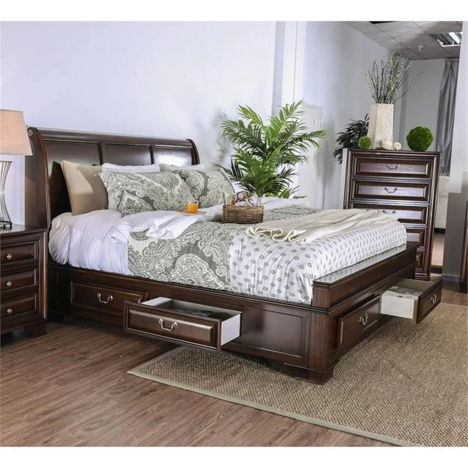 Cama de almacenamiento Furniture of America Bradford Wood California King en marrón cerezo Foto 3 de 4