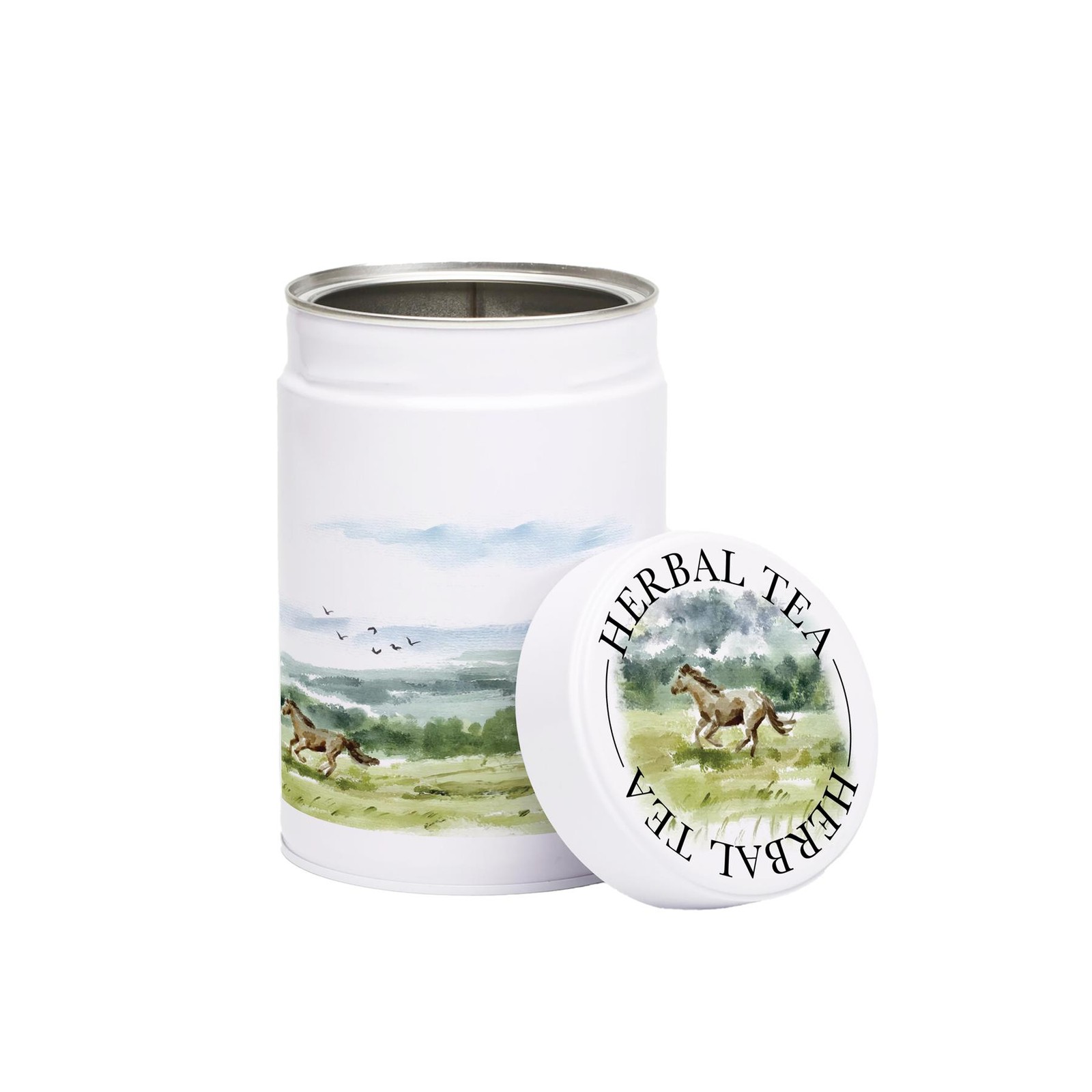 Wild Horses Herbal Tea Canister - Metal Screw Top Kitchen Storage Tin Horse Gift