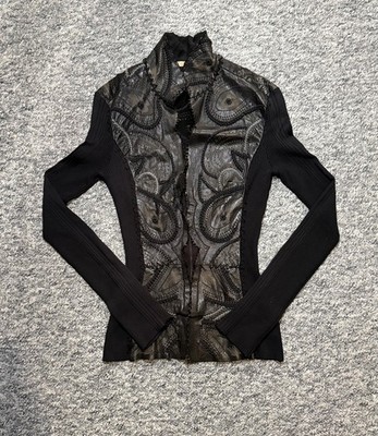 Roberto Cavalli Class Archival Knit Jacket Leather Perforated Whimsigoth Y2K 