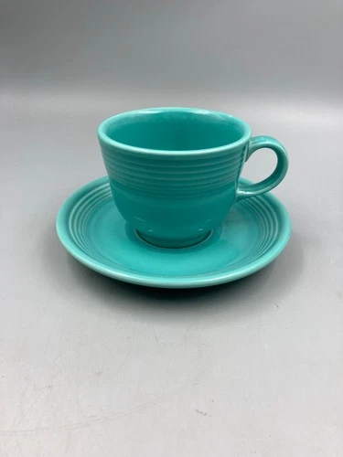 Vintage Homer Laughlin Fiesta Ware Turquoise  TEA CUP +  SAUCER