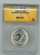 1954-s 50c Washington-Carver Silver Half Dollar ANACS MS 63