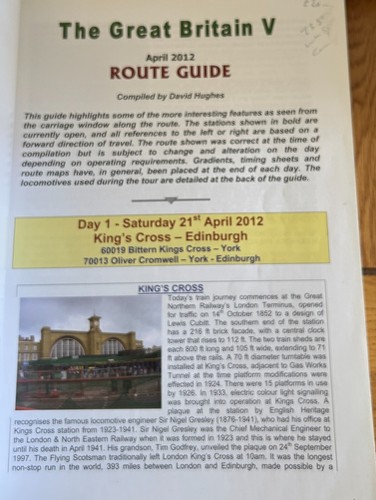THE GREAT BRITAIN V - 21ST-29TH APRIL 2012 ROUTE GUIDE DAVID HUGHES - RAILWAYANA - Picture 3 of 11
