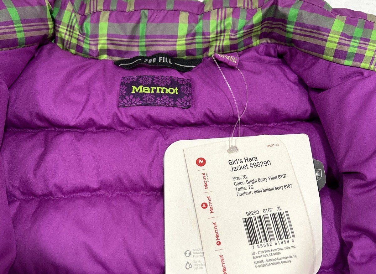 s_boy Marmot Girl's Hera 700 Fill Puffer Down Jacket XL Berry Plaid