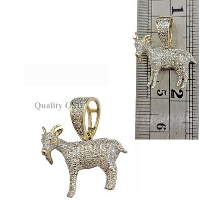 REAL Diamond GOAT charm pendant 10k Yellow Gold Great Of All Time 1/3 CT Diamond