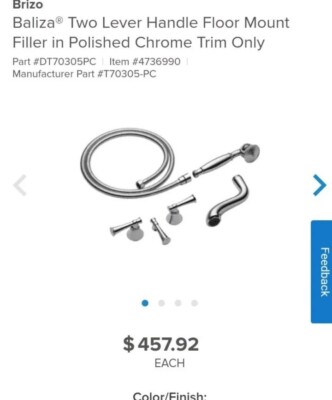 Brizo Baliza T70305-PC Two Handle Free Standing Tub Filler Trim Kit w/Handshower