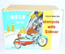 China MS-709 MOTORCYCLE SIDECAR 1st Edition Wind-Up Tin Toy MIB 68 FABULOUS