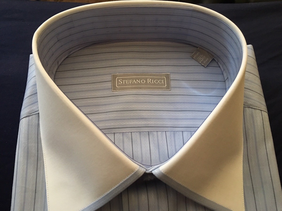 Chemise Stefano Ricci Rayures Bleu/blanc - Taille IT 40/15 3/4, 100% Coton, Neuf Sans étiquettes