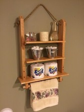 Bathroom Shelf Organizer Distressed Farmhouse Towel Rack Wooden Decor Hanging Wa