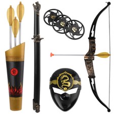 10 PCS Ninja Warrior Weapons Playset Kids Role Play Toy Bow and Arrow Sword Mask