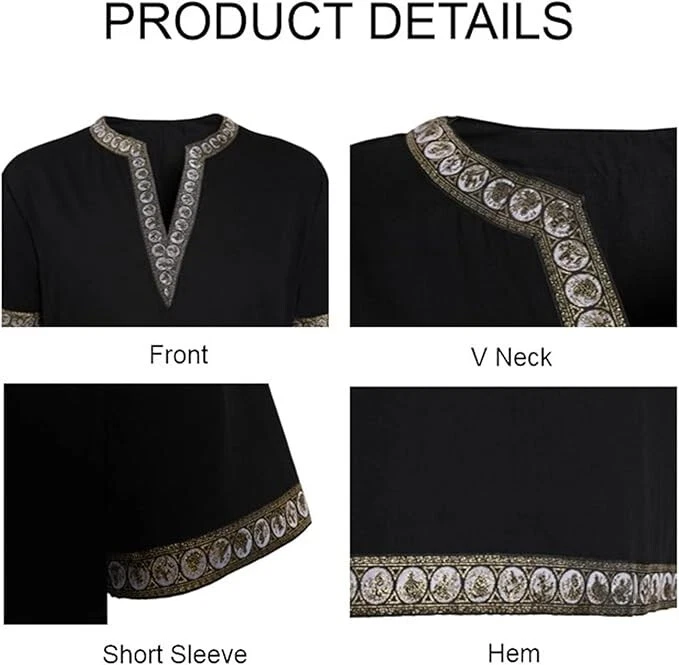 Men's 2XL Black Medieval Knight Tunic Renaissance Mercenary Scottish Costume War - Image 2 of 4