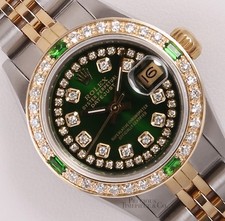 Rolex Lady Datejust Two Tone 18k-Green String...