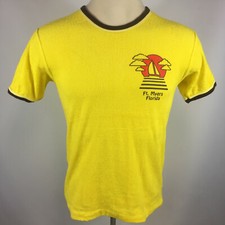 Vintage 70s 80s Terry Cloth Knit Texture Beach Swim Surf T Shirt FLorida Ringer