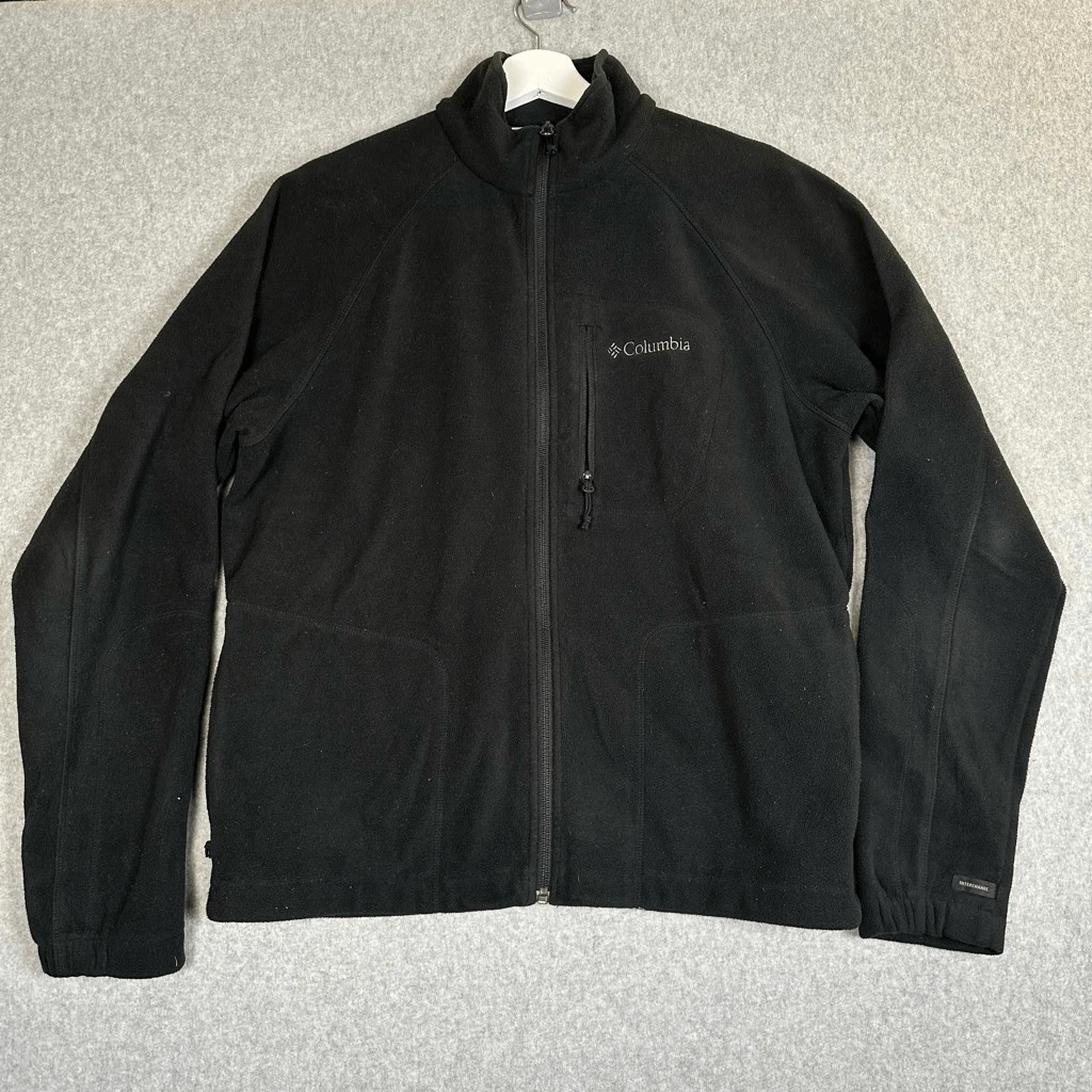 Columbia Mens Medium Full Zip Front Fleece Jacket Black Interchange Pockets