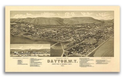 1884 Dayton Washington Vintage Old Panoramic City Map - 24x42