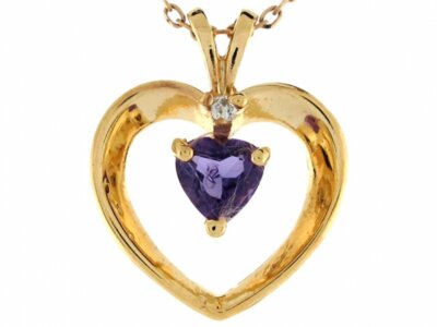 10k Gelbgold Amethyst Diamant schwebendes Herz wunderschön 1,8cm Anhänger