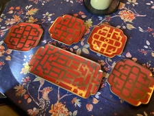 L'Objet Set of 5 Plates, Orange and Gold