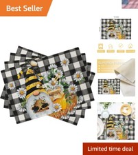 Gnome  Daisy Floral Placemats Set - Spring Kitchen Decor, 12x18 Inches