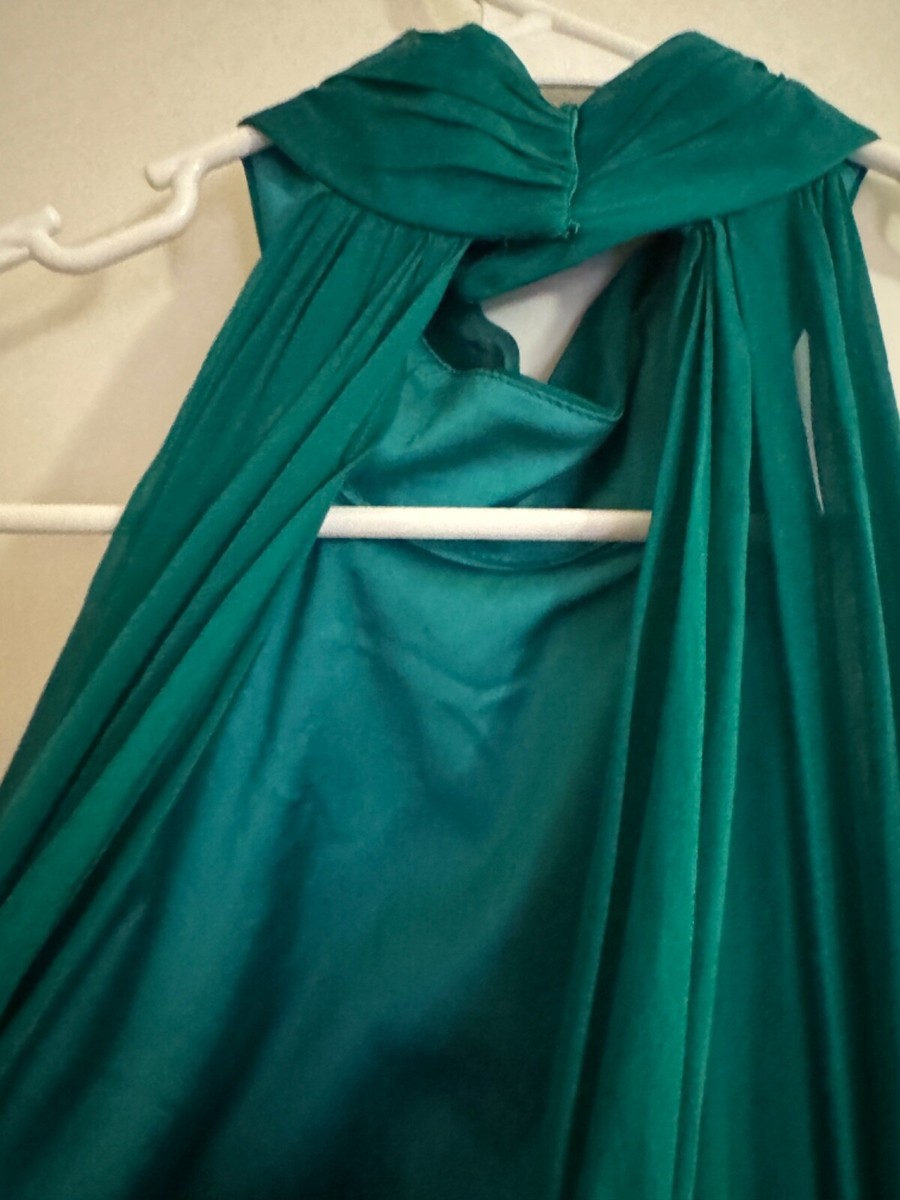 Badgley Mischka emerald green silk chiffon halter gown dress size 10 | eBay