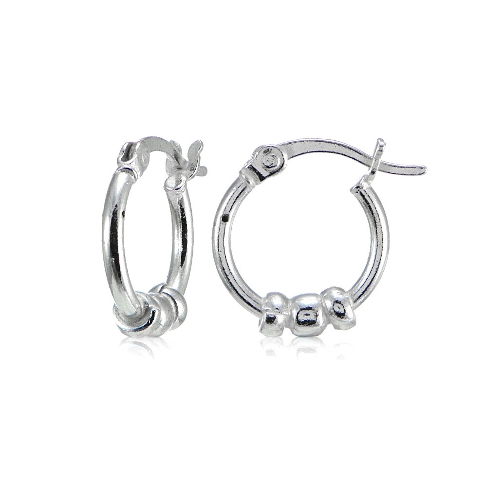 12mm Beaded Round Tiny Hoop Earrings in Sterling Silver | eBay