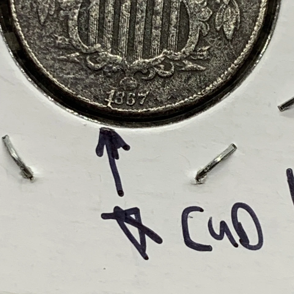 1867 SHIELD NICKEL WITH CUD ERROR ON "1" - Image 2 of 4