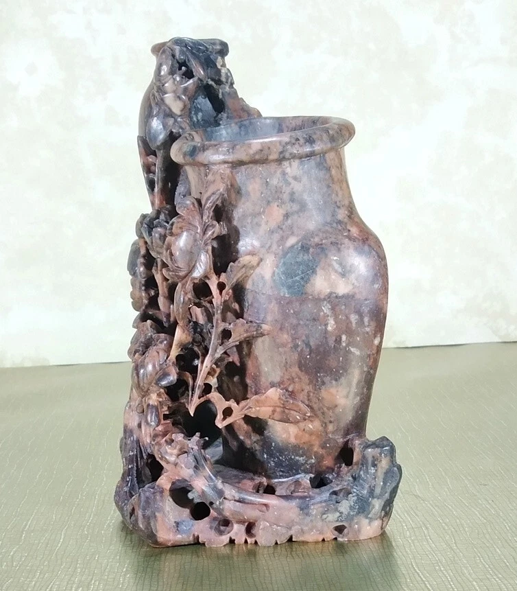 Superbe grand pot à pinceau chinois en pierre de Lard. XIX ème siècle. - Photo 3/4