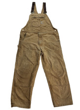 Carhartt Double Knee Bib Overalls Brown 40 X 32 Actual 28 Duck Canvas Thrashed