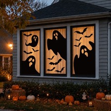 Large Halloween Window Clings Decorations Extra Large Ghost Silhouette Scary ...