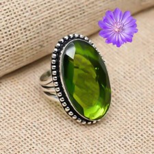 Green Peridot Gemstone 925 Sterling Silver Handmade Jewelry Ring Gift For