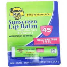 Banana Boat Sunscreen Lip Balm, Aloe Vera  Vitamin E, SPF 45, 0.15 oz