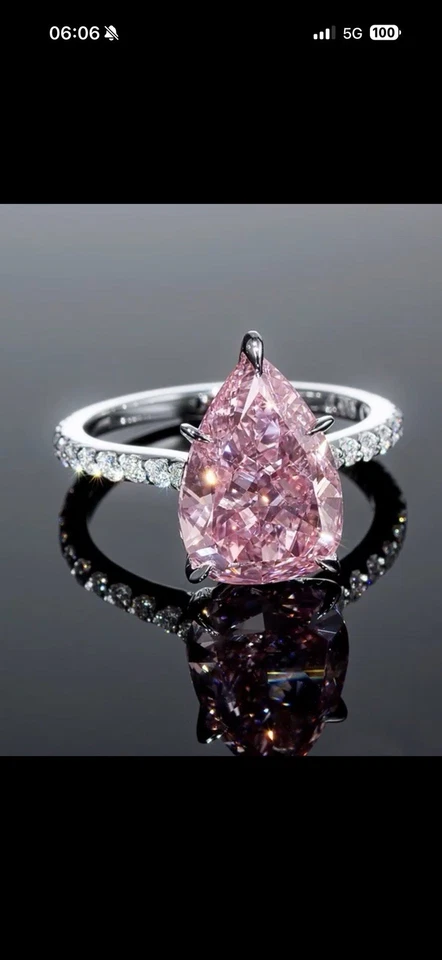 2.57 Ct Center Pear Shape Fancy Pink Lab Grown Diamond Ring 14K White Gold - Image 4 of 4