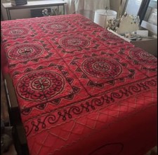Vintage embroidered suzani table cloth bed spread Uzbekistan red Large