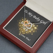 Two Hearts  Necklace, For Her, Valentine's Day, Mother, Wife, Girlfriend, with C