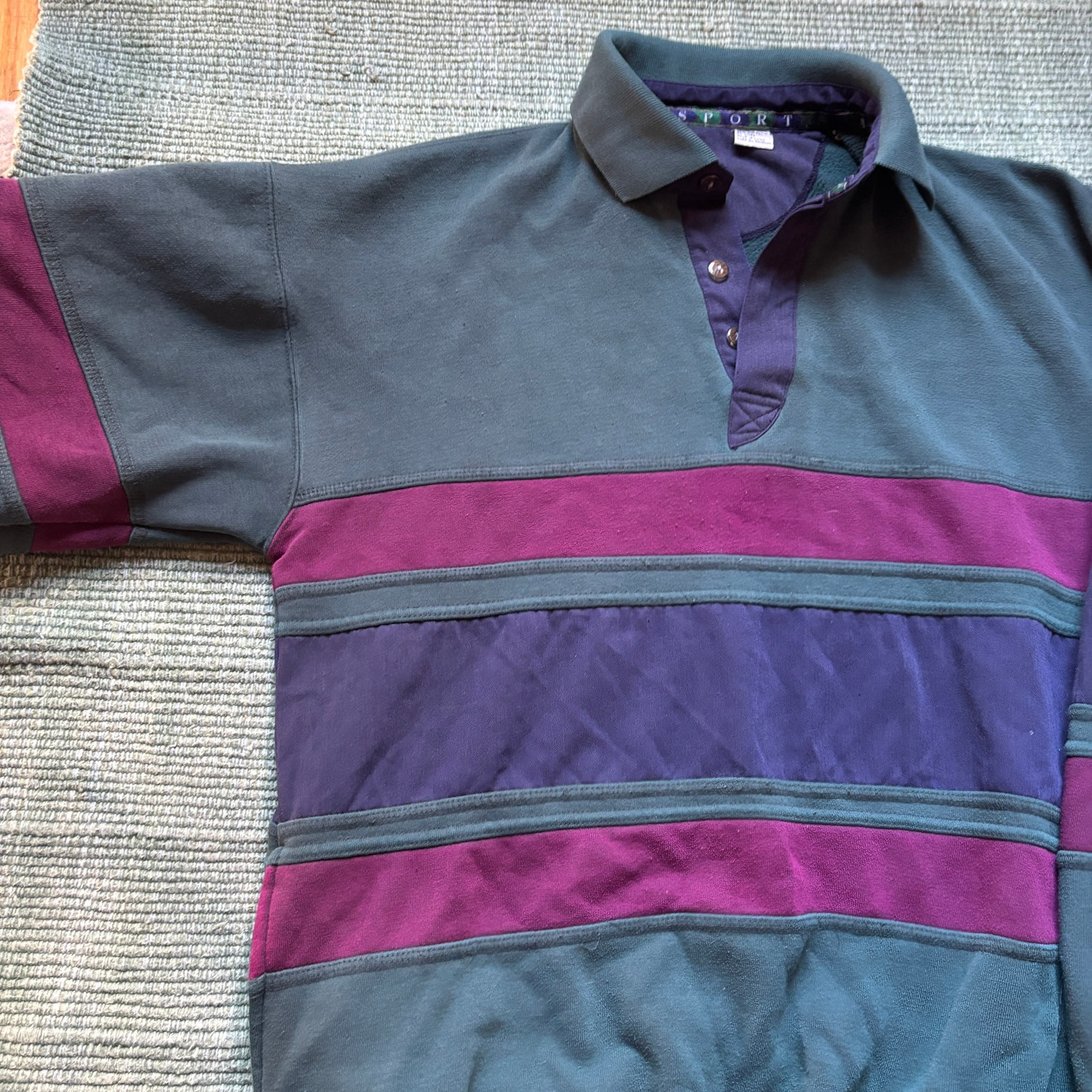 Vintage basic three tone striped collared sweatsh… - image 4