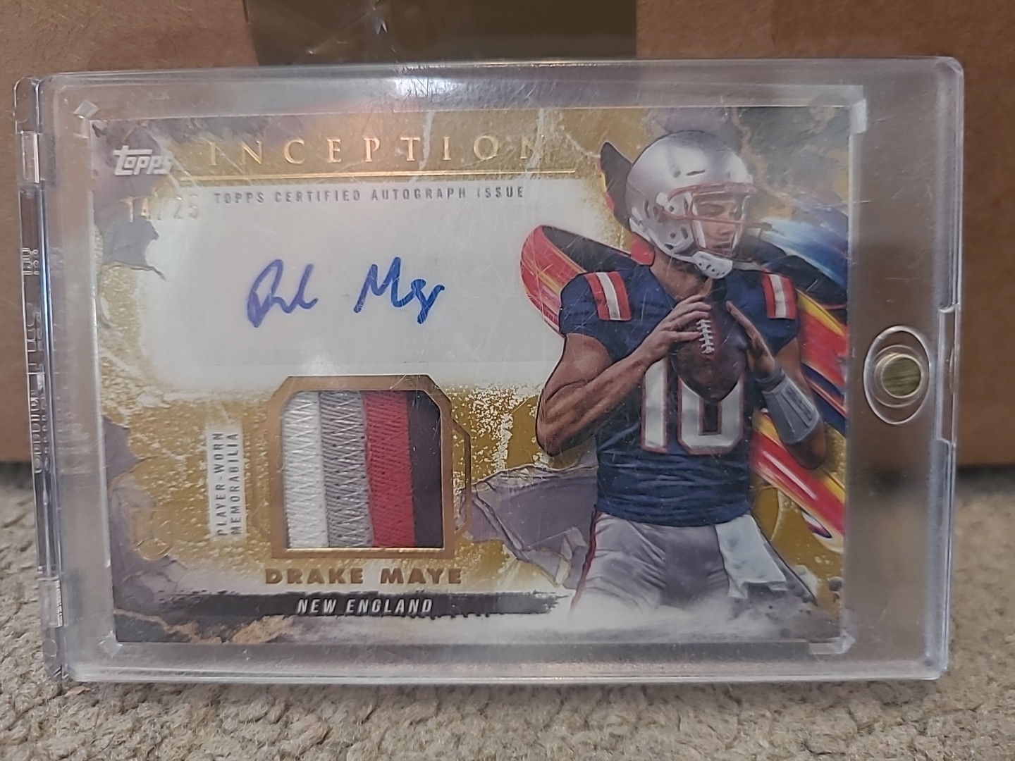 Drake Maye /25 2024 Topps Inception Provenance Patch Auto Gold RC Patriots