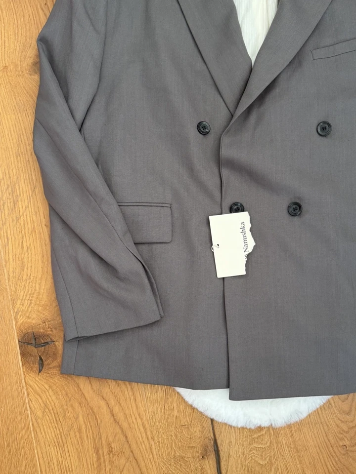 Zara x Nanushka Mens Grey Wool Collared Lined Limited Ed Blazer size 54 UK 44 - Image 4 of 4