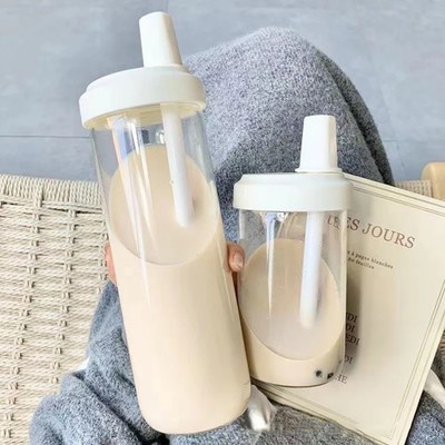 500/850ml Cute Pearl Milk Tea Straw Plastic Water Bottle With Cup Cover Bubble C