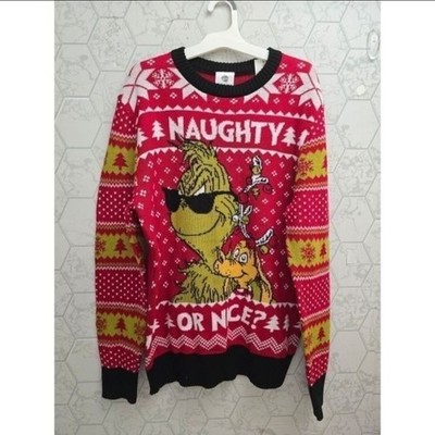 Nwt Men's Dr. Suess The Grinch Ugly Sweater Christmas Naughty or Nice? SIZE L