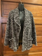 LN Max Studio Black White Knit Open Jacket Cardigan 1X