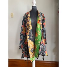 Vintage Kantha Quilt Jacket Reversible Floral kimono Wrap Coat Bohemian O/S
